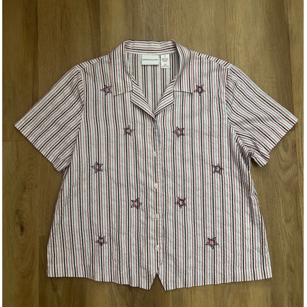 Vintage Striped Star‎ Patriotic Button Up Shirt USA preppy july 4th coastal 18